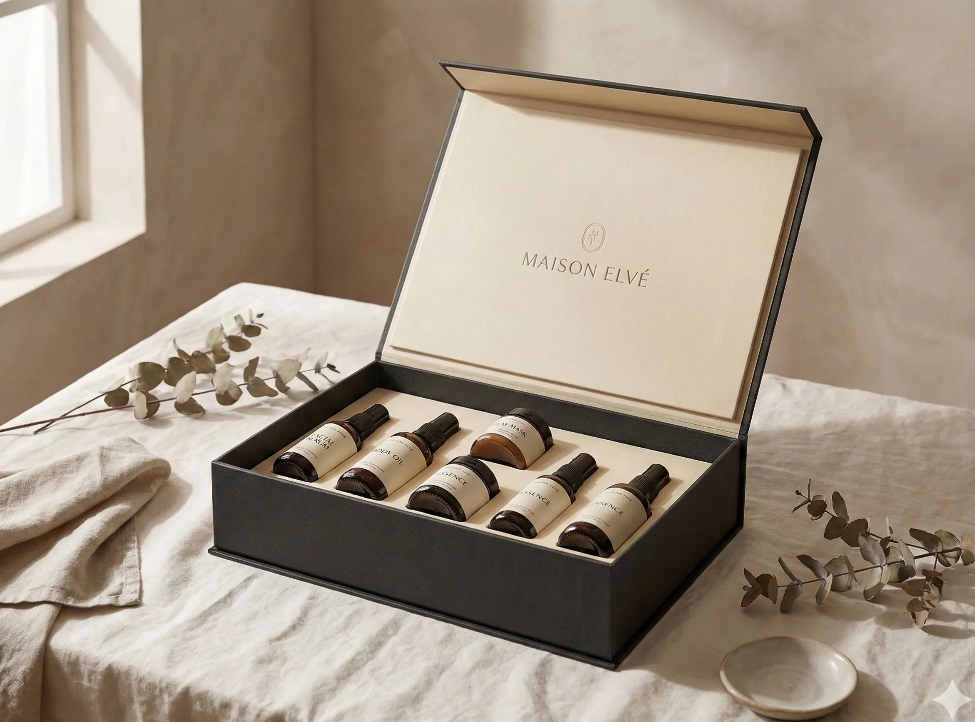 Elegant folding cartons with botanical blind emboss
