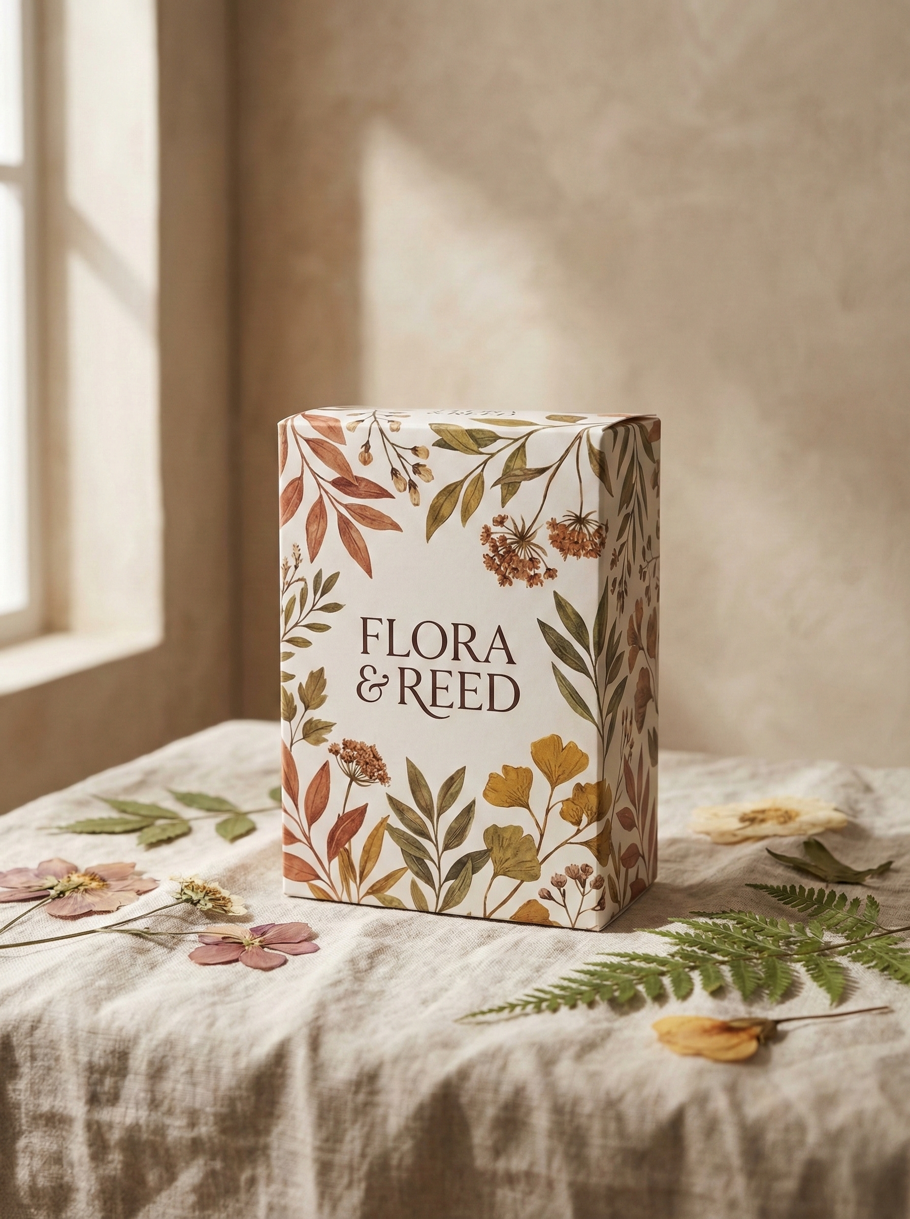 Tivoli printed folding carton range in terracotta tones on stone