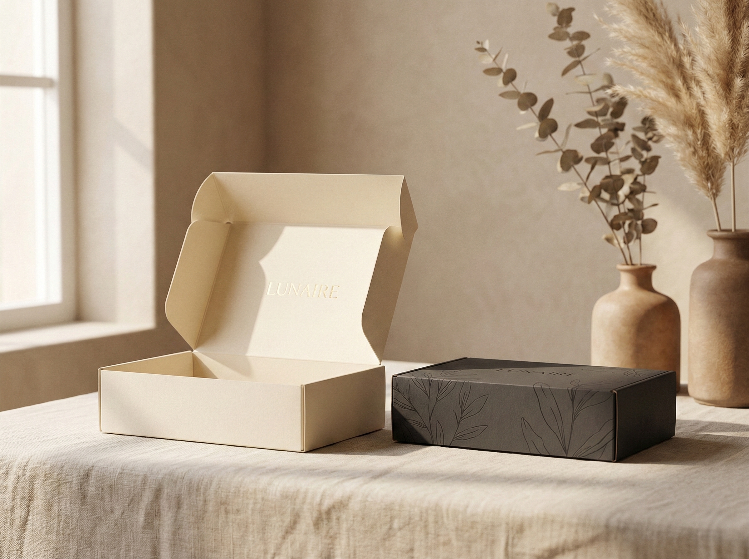 Vale matte black luxury rigid gift box open with ribbon pull